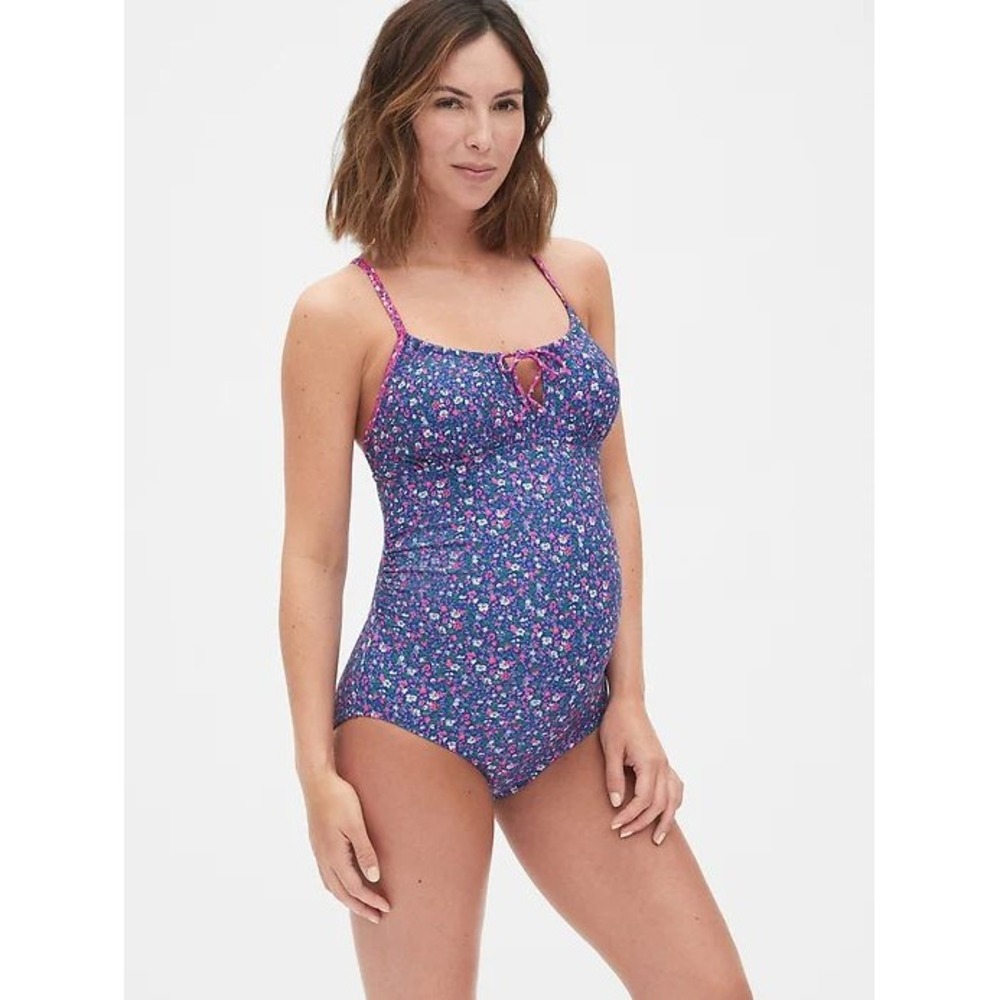 Gap Maternity Tie-Back Print One-Piece Suit Floral Print Blue Womens XS Keyhole